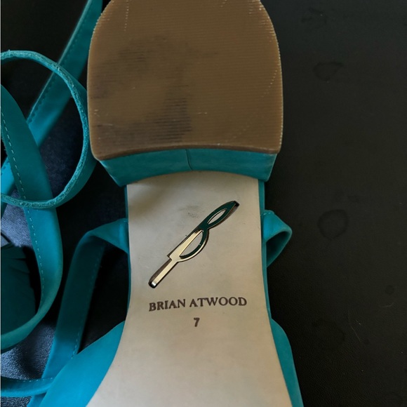 Brian Atwood Astor Nubuck Sandals Block Heel Crisscross Tie Up Aqua Women’s US 7 - Picture 9 of 13